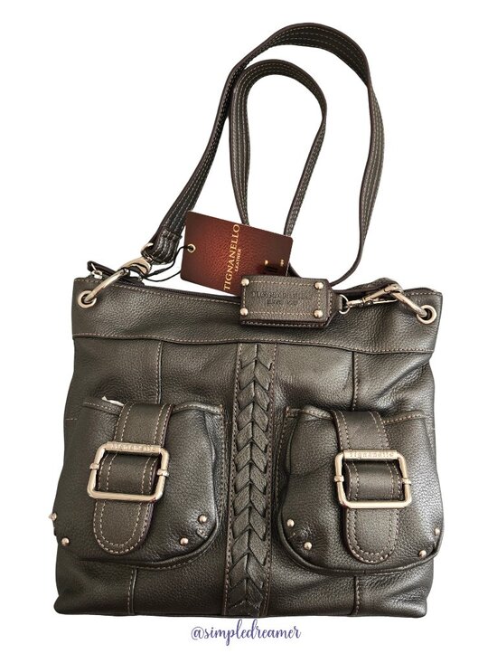 Tignanello Handbags - Tignanello Leather Convertible Shoulder Bag Braided Accents NWT (Color: Zinc)
